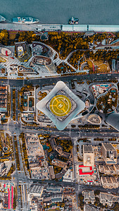 商场俯视上海白玉兰广场停机坪航拍俯视图背景