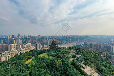 山顶寺庙山城重庆鸿恩寺山顶俯瞰城市背景