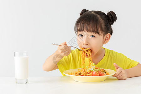 营养均衡小女孩吃早餐背景