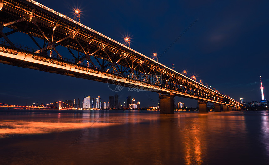 武汉长江大桥夜景风光图片