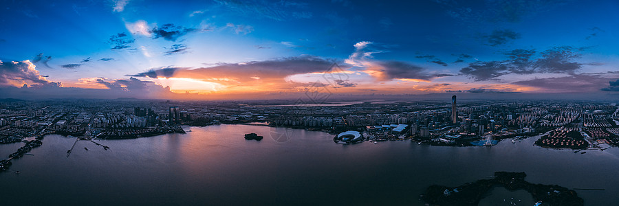 苏州金鸡湖苏州火烧云金鸡湖全景背景