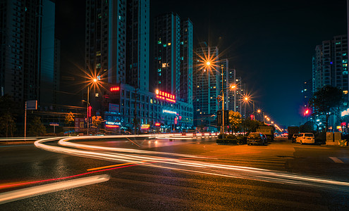 七彩线条城市车流夜景风光背景