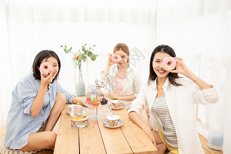 女人下午茶居家闺蜜一起喝下午茶背景