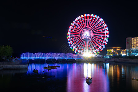 荣誉之眼青岛城市风光摩天轮夜景背景