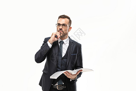商务男性阅读思考高清图片