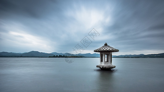 海洋小素材阴天的杭州西湖风光背景