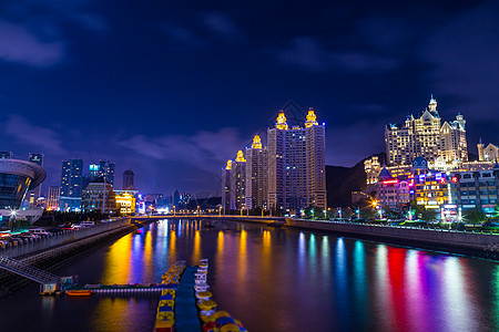 河边景观大连城市夜景背景