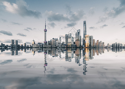 上海城市天际线上海陆家嘴倒影背景