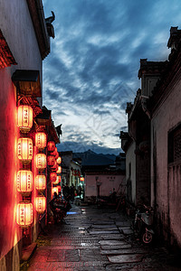 乡村夜景安徽宏村古风建筑夜景风光背景