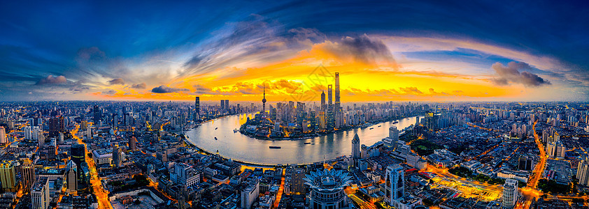 上海日出火烧云城市高清图片素材
