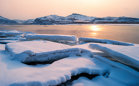 河流湖泊冬天冰雪河流风景背景