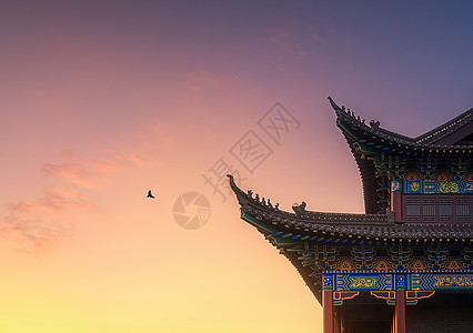 旅游设计夕阳下的建筑美背景