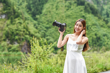 古风美女美女旅行相机拍照背景