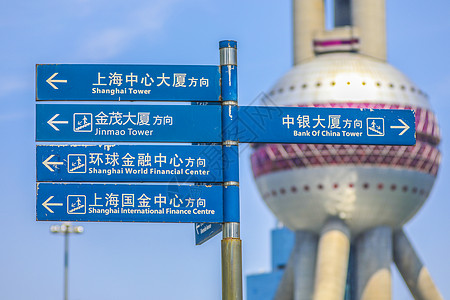 陆家嘴地区的道路指示牌特写图片