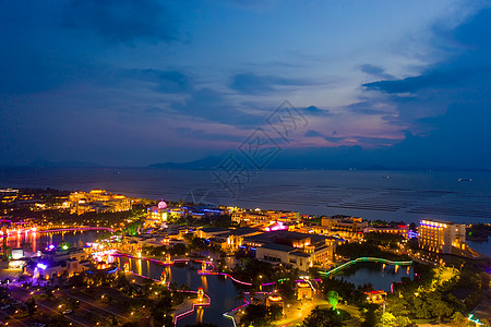 夜晚背景广东珠海海景酒店夕阳晚霞夜景背景