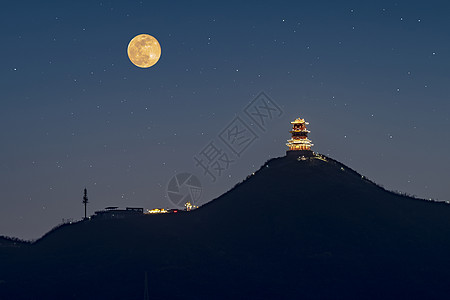 北京夜景中秋节的北京景山背景