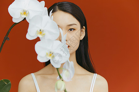 兰花造型文艺青年鲜花女性背景