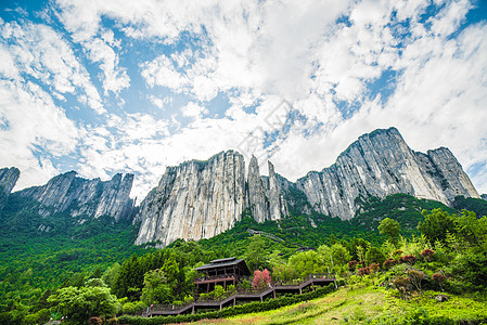 蓝天白云山峰恩施大峡谷风光背景