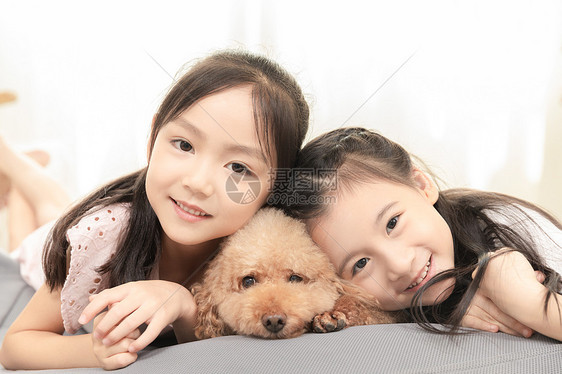 小女孩一起和狗玩图片