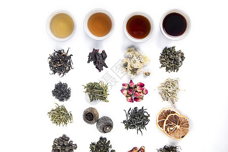 各类茶叶花茶白底合集图背景图片