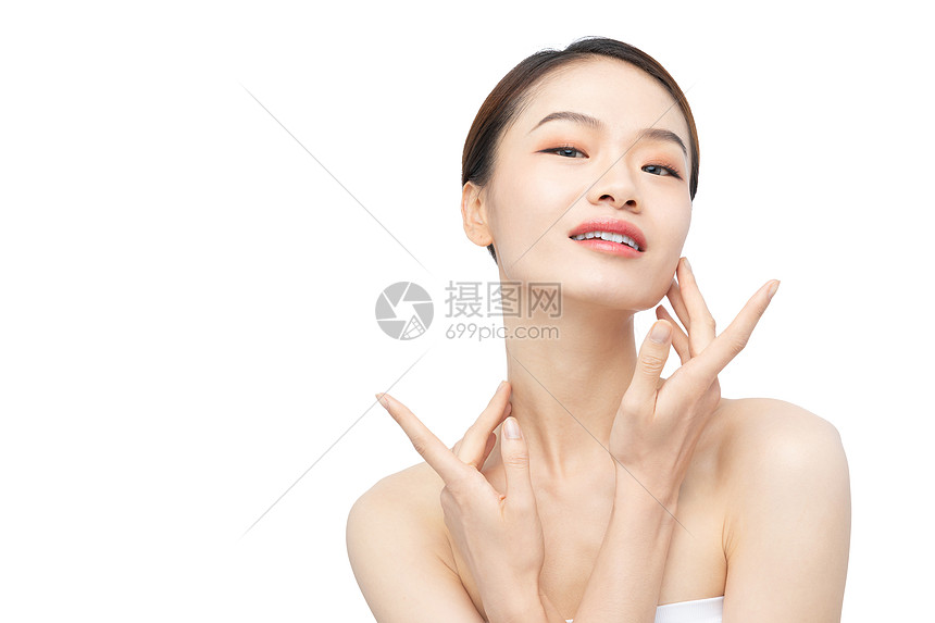 青年美女美容手势图片