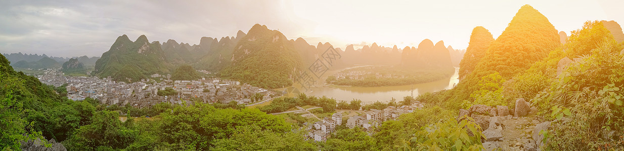 自然全景广西桂林兴坪桂林山水自然风光全景背景