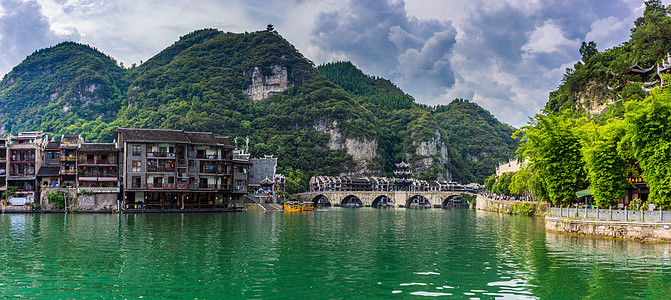 长城全景贵州镇远古镇背景