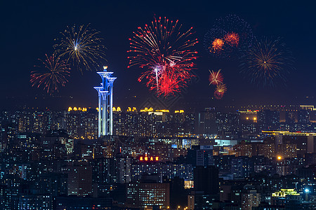 北京奥林匹克塔庆祝国庆背景图片