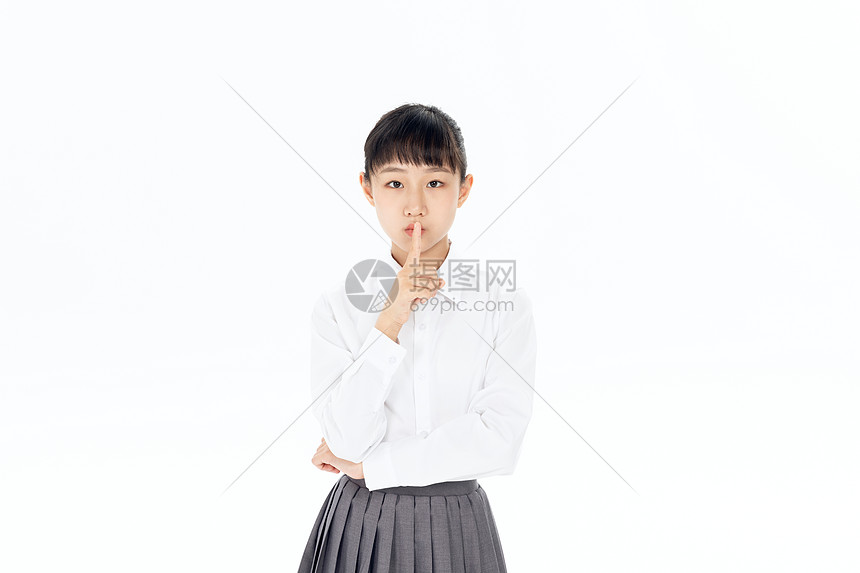 中学生女孩安静手势图片