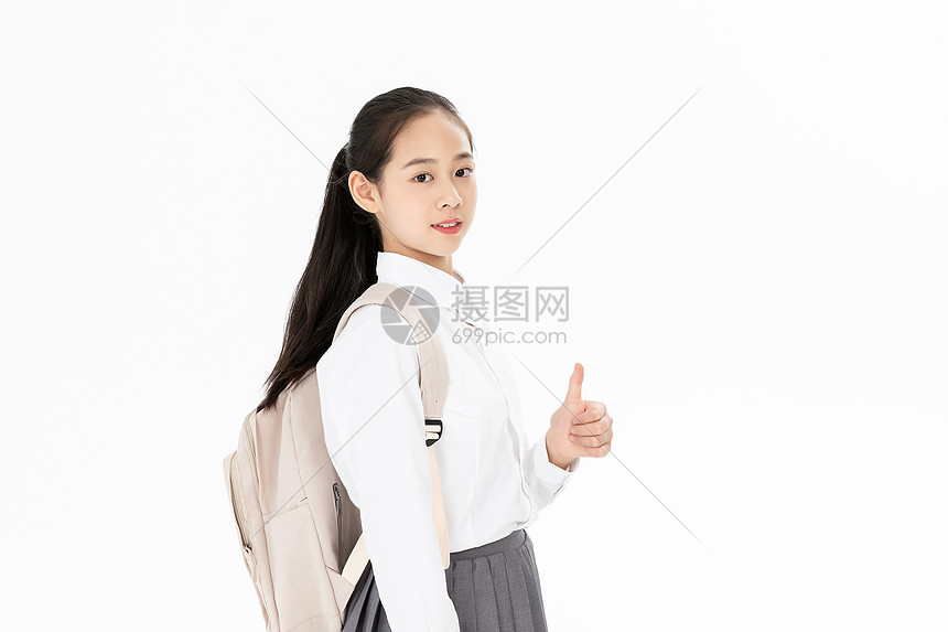 背书包中学生女孩点赞图片