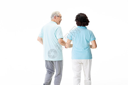 老年夫妇跑步背影图片