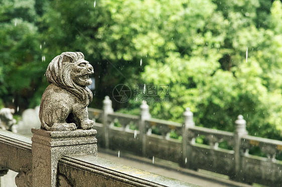 雨中灵隐寺的石狮子图片