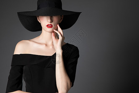 黑色礼帽外国优雅女性背景