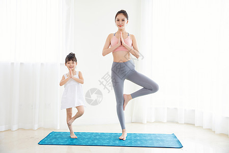 瑜伽美女居家母女运动瑜伽背景