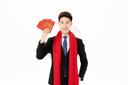 商务男性拿红包背景图片