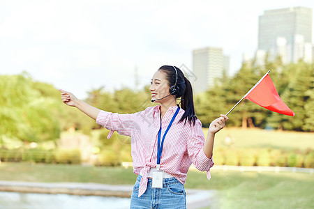 女导游形象模特讲解高清图片