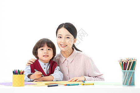 画画的学生儿童幼教老师带学生画画背景