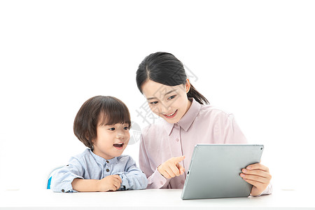 幼儿老师老师带着学生平板电脑学习背景