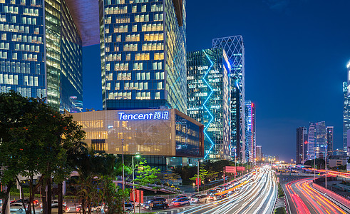 总部经济夜景腾讯滨海大厦高清图片
