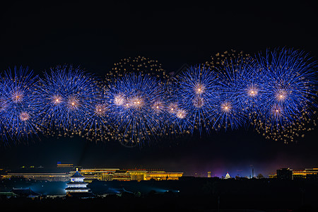 烟花夜景北京天坛的烟花背景