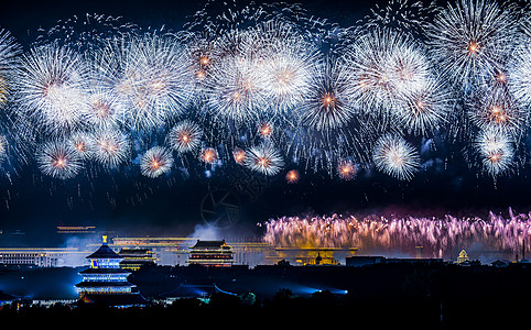 新年插画北京天坛国庆期间火树银花背景