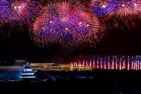 夜空烟花北京天坛放烟花举国欢庆背景