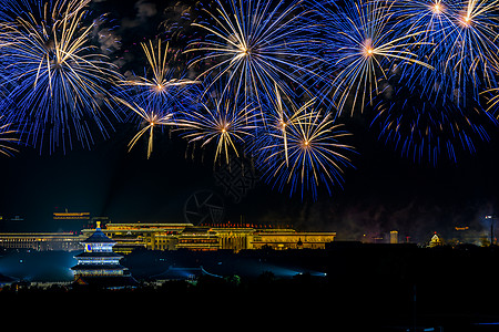 元旦夜景北京天坛的烟花背景