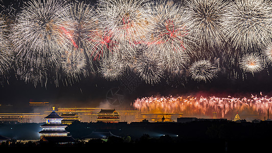 北京天坛烟花夜景图片