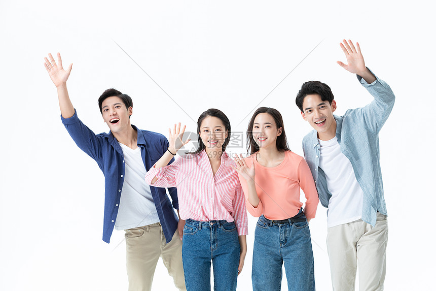 青年团队招手打招呼