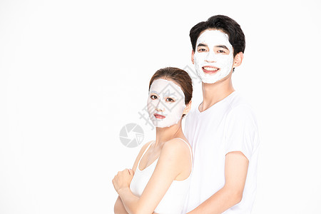 青年夫妻护肤敷面膜背景图片