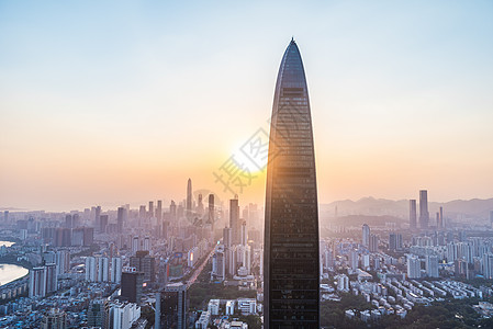 深圳京基100深圳城市夕阳剪影背景