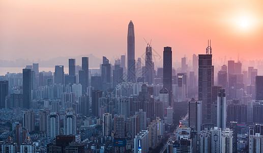 平安金融学院深圳城市夕阳剪影背景