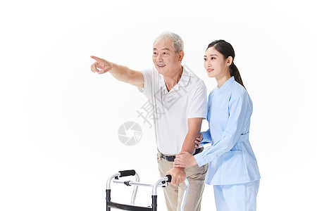 护工陪护老人走路背景图片