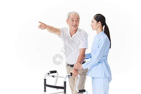 护工陪护老人走路背景图片